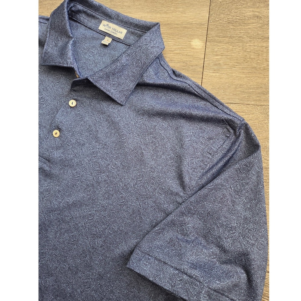 Peter Millar Summer Comfort Polo Mens Large Blue Paisley Skull Peace